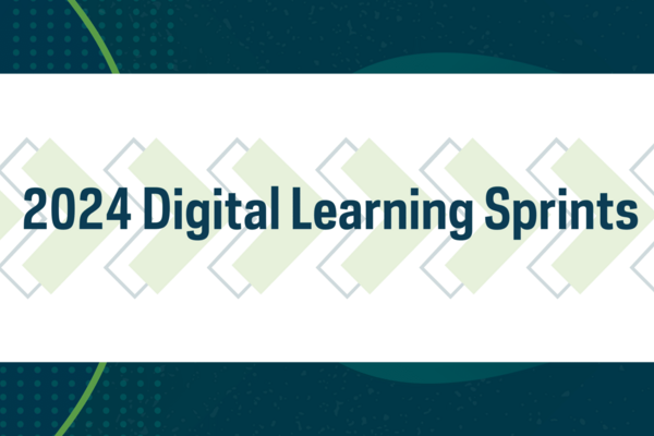 the words "2024 Digital Learning Sprints" in dark blue running over a background of light-green chevron arrows pointing to the right