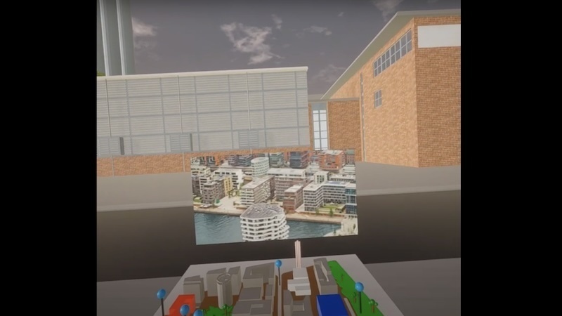 a screenshot of VR video showing a power plant in HafenCity in Hamburg, Germany