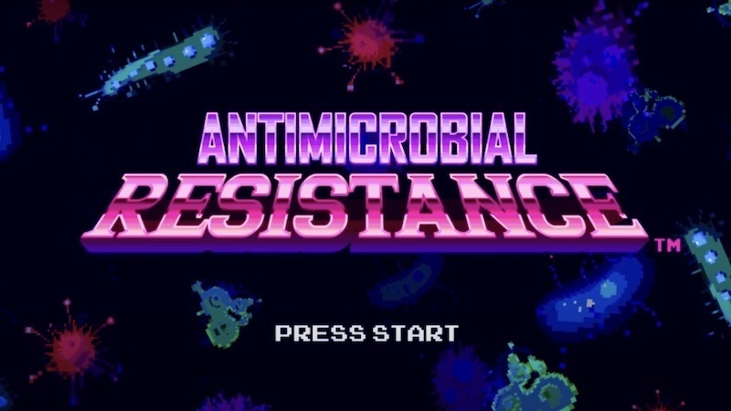 The start screen of a retro-style video game. The title of the game is 