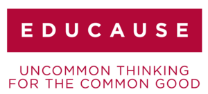 EDUCAUSE logo featuring a red rectangle with EDUCAUSE written in white. Beneath the rectangle is the phrase "Uncommon Thinking for the Common Good" written in red.