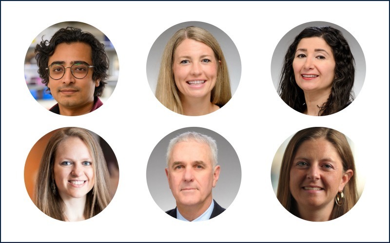 Two rows of circular headshots of Department of Chemistry & Biochemistry faculty members Saurja DasGupta, Dana Horgen, Dana Lashley, Brittany Morgan, Bradley Smith, and Sarah West
