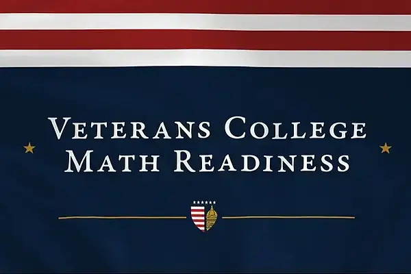 Veterans College Math Readiness written in white over a blue background and beneath red and white horizontal stripes