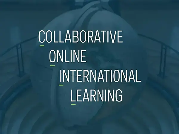 Text reading Collaborative Online International Learning over an image of a globe, with the first letter of each word underlined