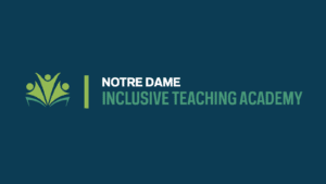 the Notre Dame Inclusive Teaching Academy logo, featuring a graphic suggestive of an open book with the pages represented by people