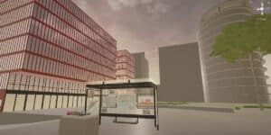 A bus stop in the virtual reality HafenCity.